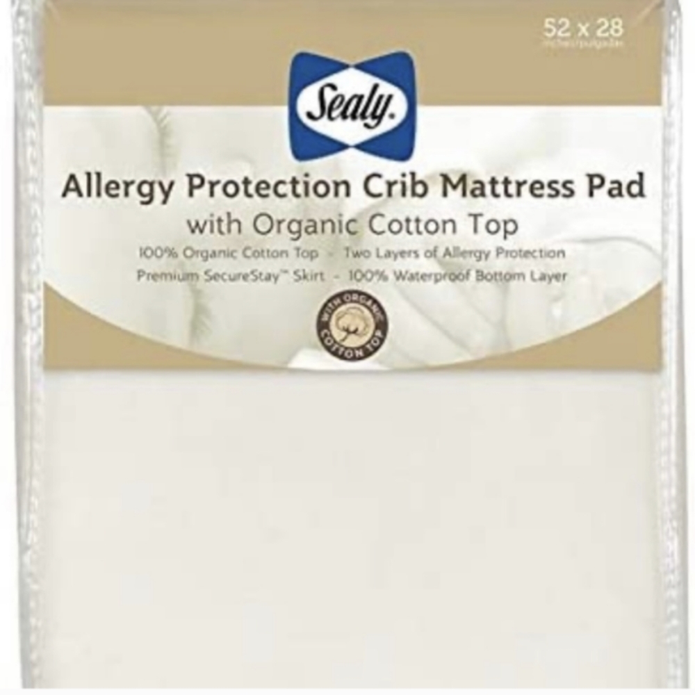 New Sealy Allergy Protection Crib Mattress Pad with Organic Cotton Top 52" x 28"